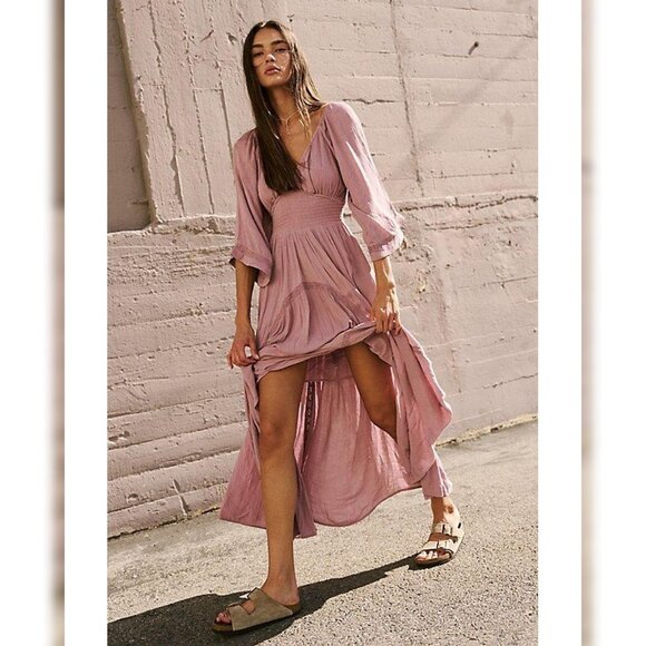 Free People Dixie Maxi Dress XS 2 Women's Casual Smocked V-Neck Long NEW 45100 - Picture 1 of 4